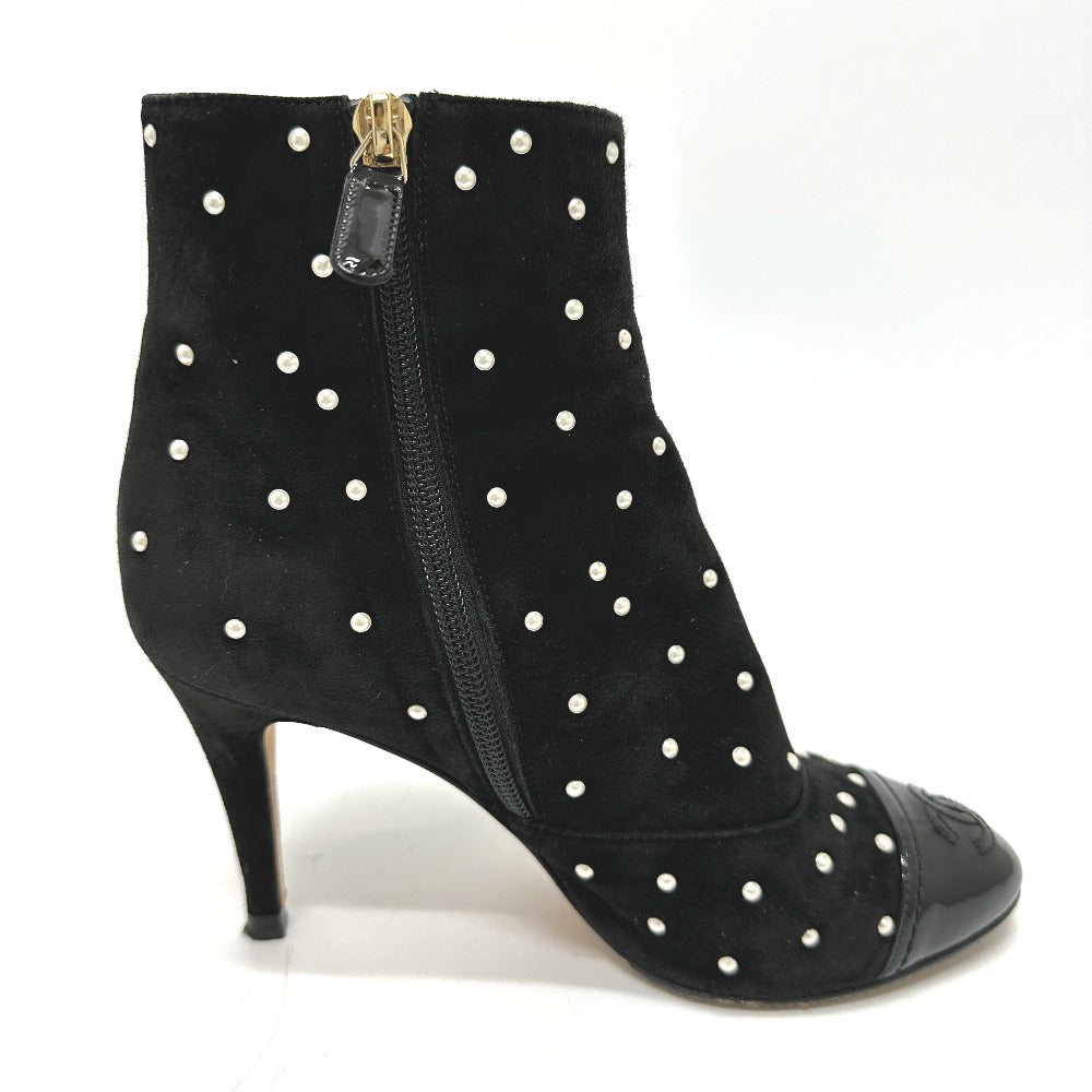 CHANEL boots G G33426 suede black pearl dot Women 36C Used Authentic