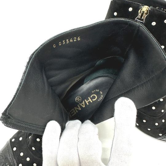 CHANEL boots G G33426 suede black pearl dot Women 36C Used Authentic