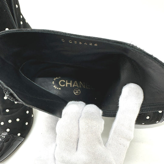 CHANEL boots G G33426 suede black pearl dot Women 36C Used Authentic