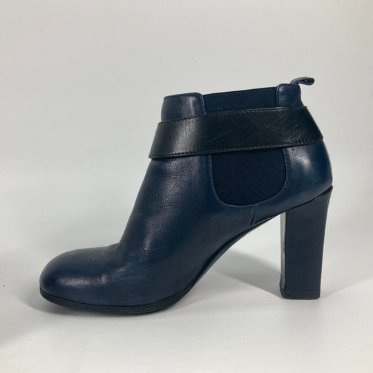 CHANEL boots G29293 leather Navy short boots shoes shoes heels CC COCO Mark Turnlock Women 37.5 Used Authentic