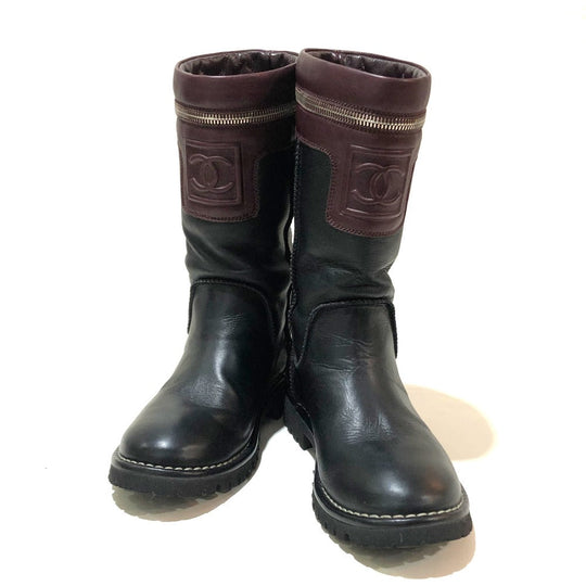 CHANEL boots lambskin Black x Bordeaux Here Cocoon Women 35 Used Authentic