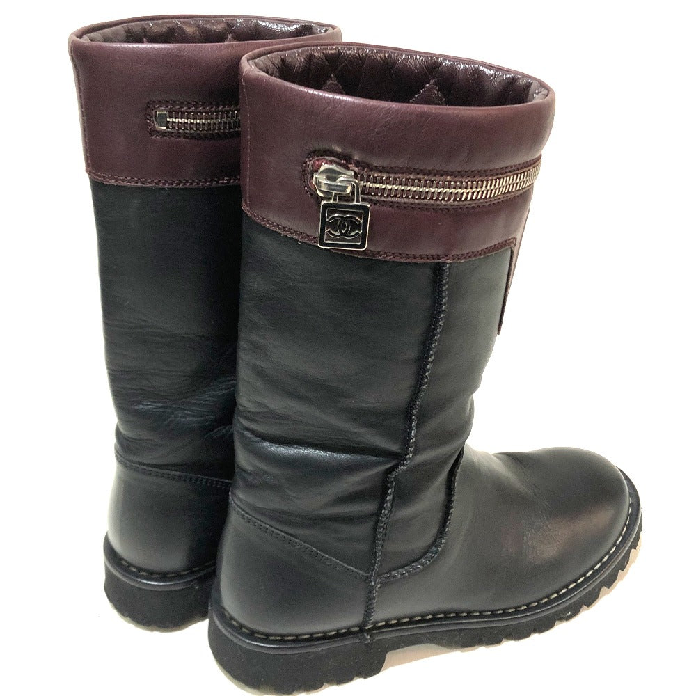 CHANEL boots lambskin Black x Bordeaux Here Cocoon Women 35 Used Authentic