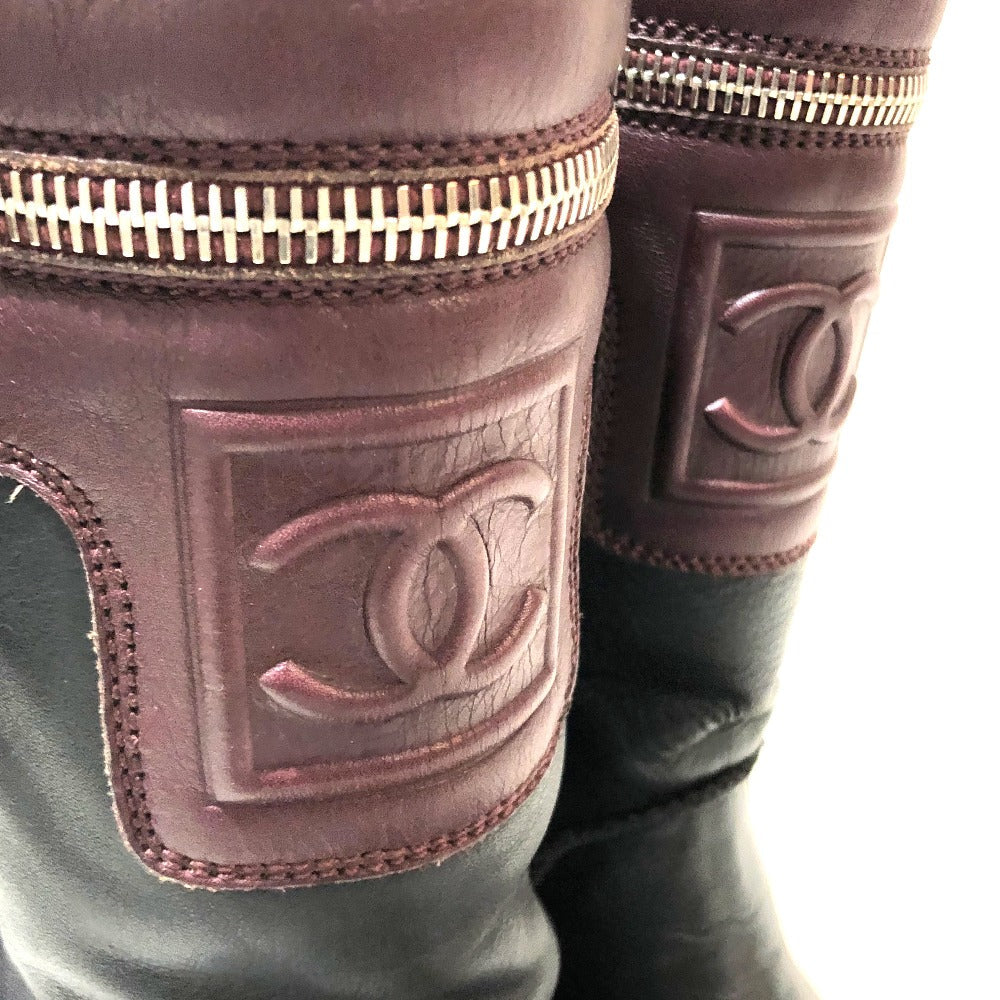 CHANEL boots lambskin Black x Bordeaux Here Cocoon Women 35 Used Authentic