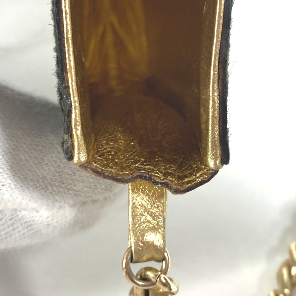 CHANEL Shoulder Bag Leather / Harako khaki bag pochette logo Chain Women Used Authentic