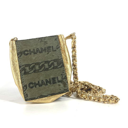 CHANEL Shoulder Bag Leather / Harako khaki bag pochette logo Chain Women Used Authentic
