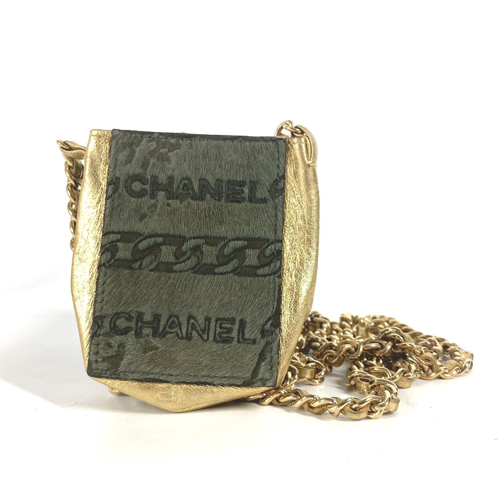 CHANEL Shoulder Bag Leather / Harako khaki bag pochette logo Chain Women Used Authentic