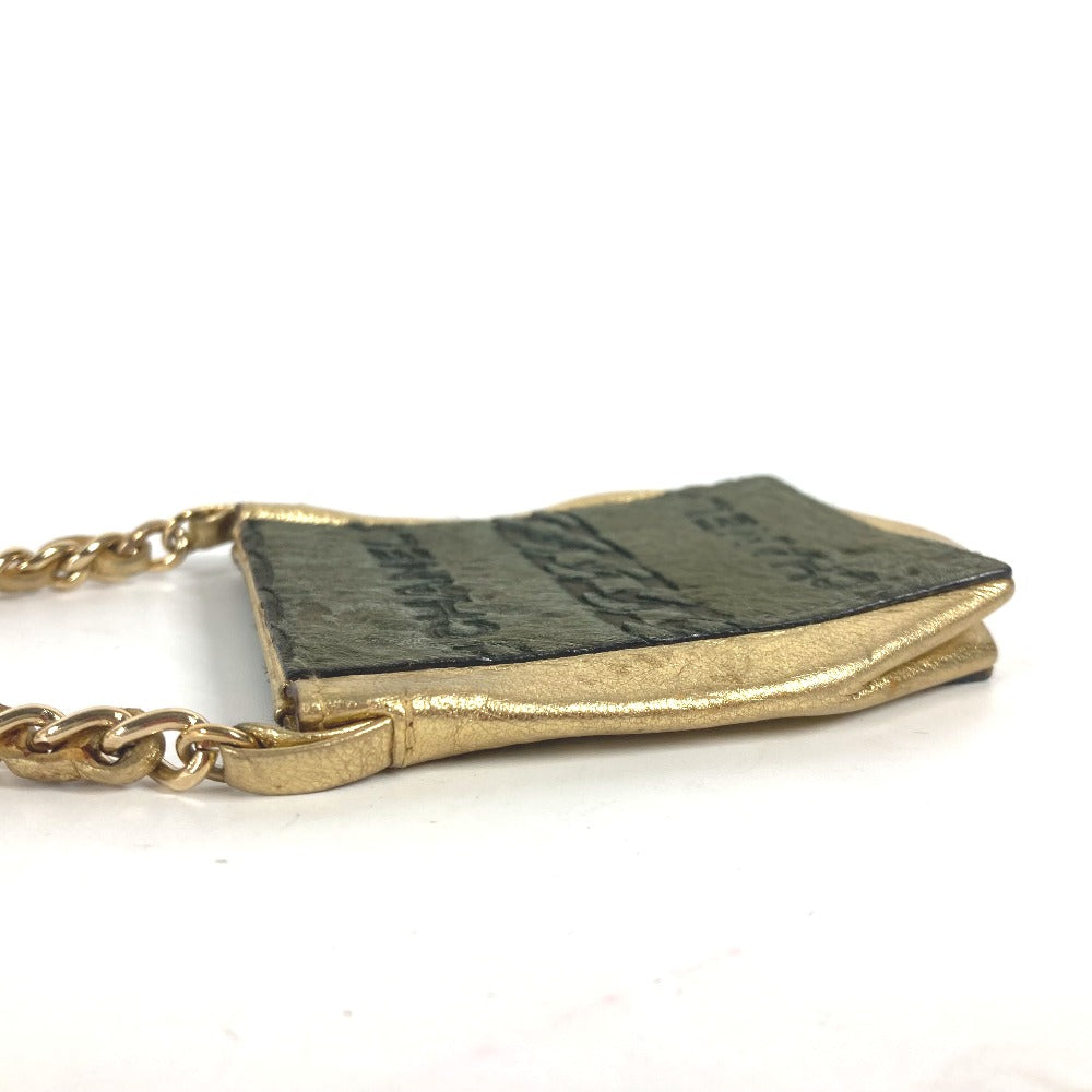 CHANEL Shoulder Bag Leather / Harako khaki bag pochette logo Chain Women Used Authentic