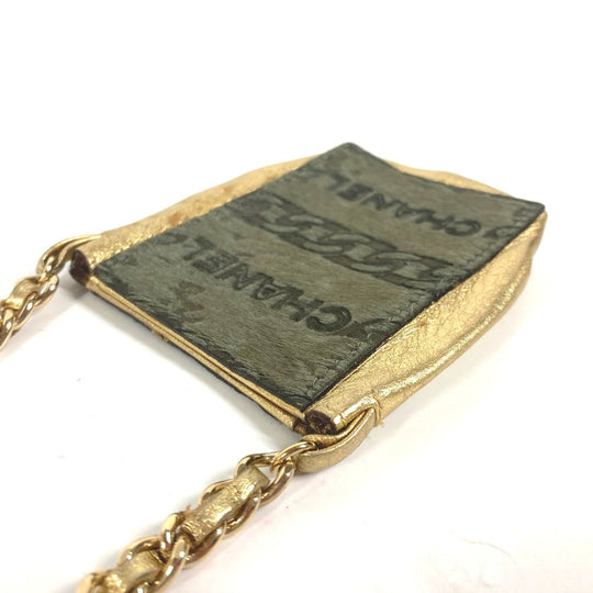 CHANEL Shoulder Bag Leather / Harako khaki bag pochette logo Chain Women Used Authentic