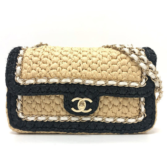 CHANEL Shoulder Bag hemp Beige x black COCO Mark