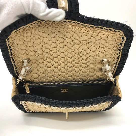 CHANEL Shoulder Bag hemp Beige x black COCO Mark