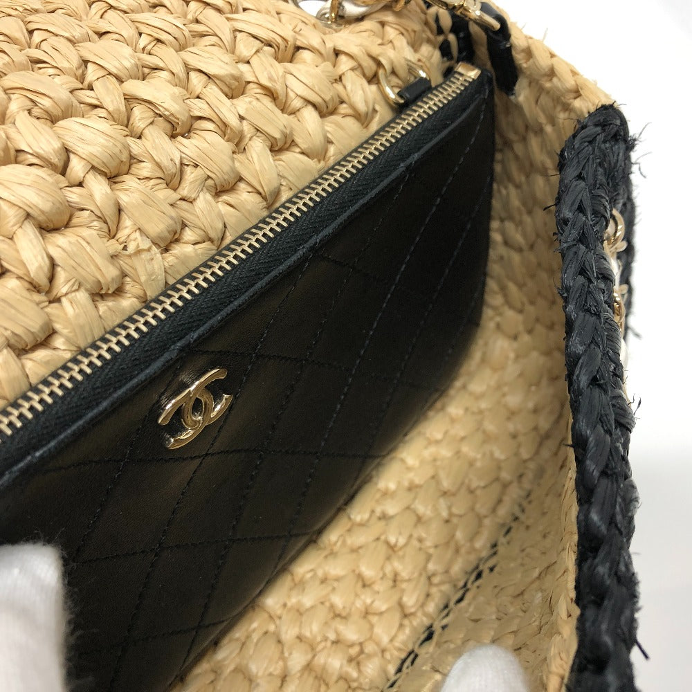 CHANEL Shoulder Bag hemp Beige x black COCO Mark