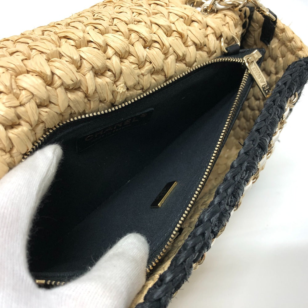 CHANEL Shoulder Bag hemp Beige x black COCO Mark