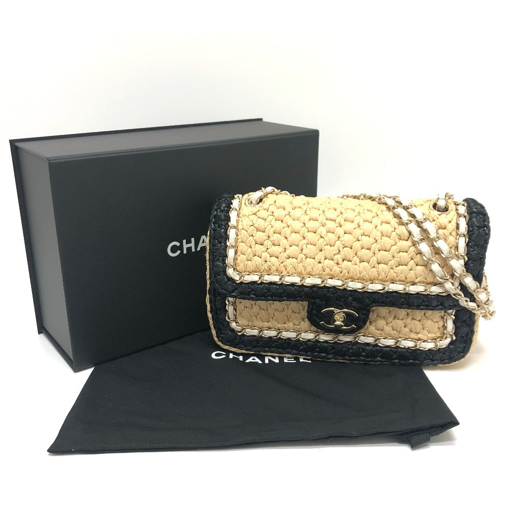 CHANEL Shoulder Bag hemp Beige x black COCO Mark