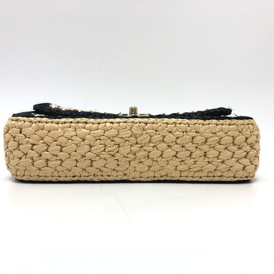 CHANEL Shoulder Bag hemp Beige x black COCO Mark