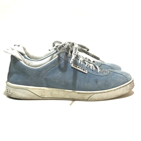 CHANEL sneakers G34085 X51128 suede Light blue typex white 19C logo shoelaces Women 38 Used Authentic