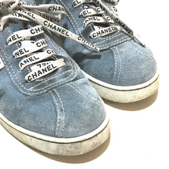 CHANEL sneakers G34085 X51128 suede Light blue typex white 19C logo shoelaces Women 38 Used Authentic