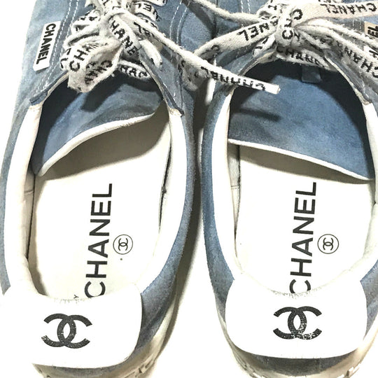 CHANEL sneakers G34085 X51128 suede Light blue typex white 19C logo shoelaces Women 38 Used Authentic