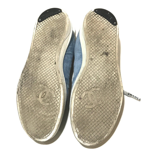 CHANEL sneakers G34085 X51128 suede Light blue typex white 19C logo shoelaces Women 38 Used Authentic