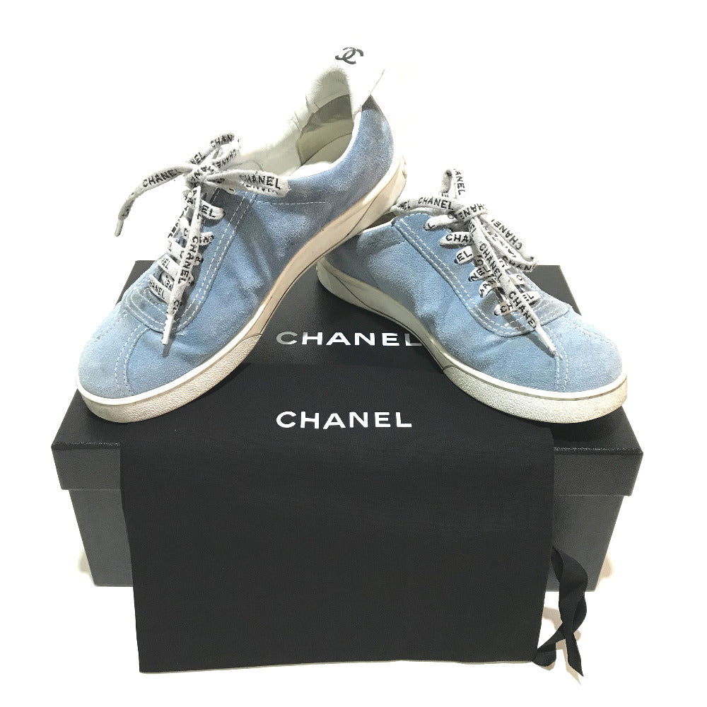CHANEL sneakers G34085 X51128 suede Light blue typex white 19C logo shoelaces Women 38 Used Authentic