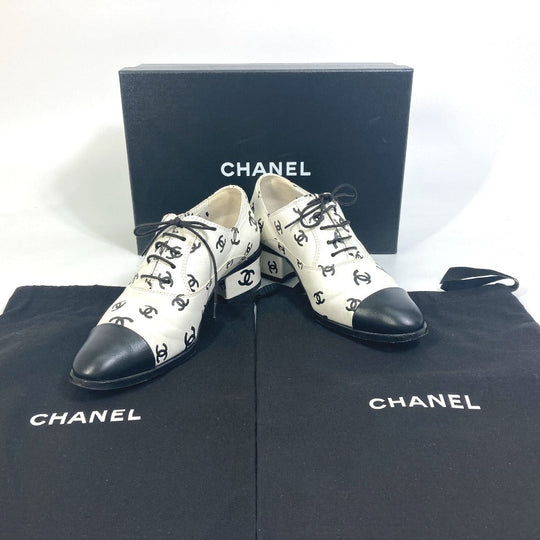 CHANEL Leather shoes G39008 leather White x black 22S CC COCO Mark all-over pattern Women 37 1/2 Used Authentic