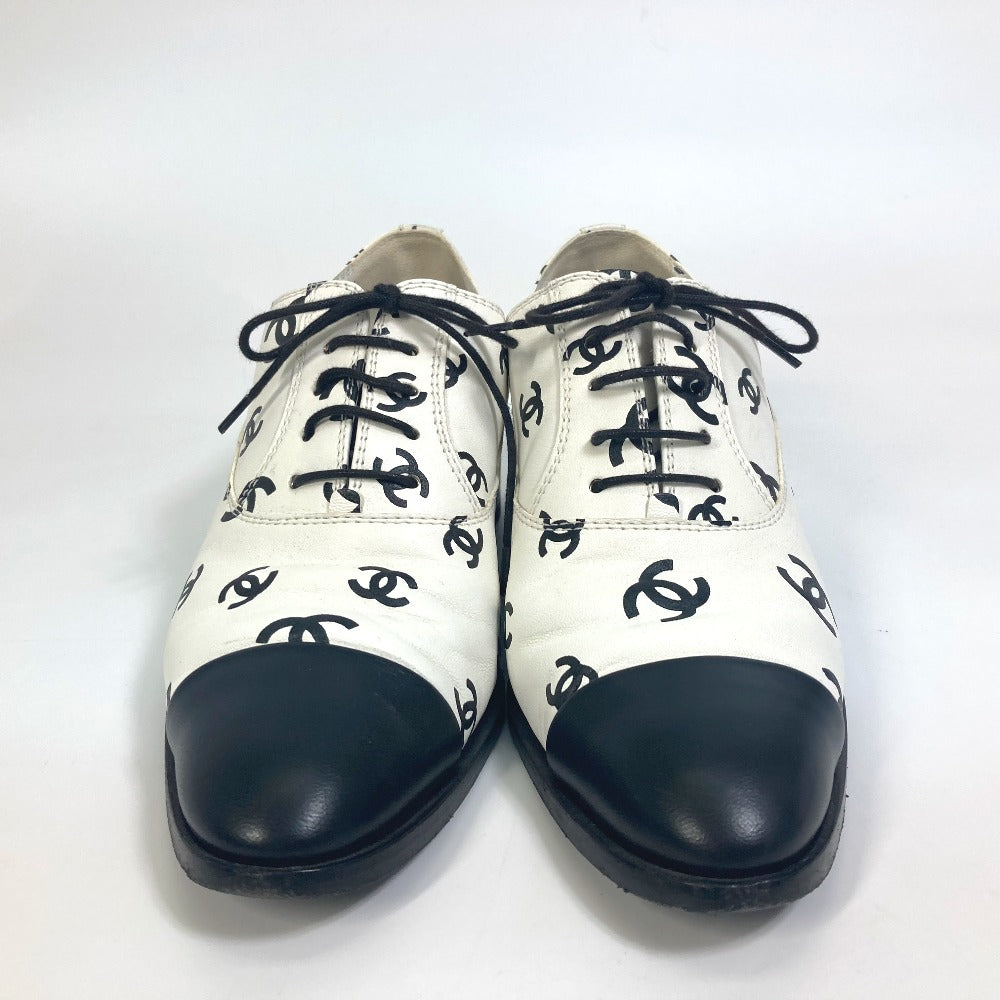 CHANEL Leather shoes G39008 leather White x black 22S CC COCO Mark all-over pattern Women 37 1/2 Used Authentic