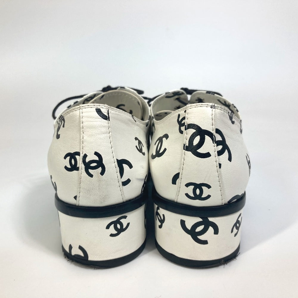 CHANEL Leather shoes G39008 leather White x black 22S CC COCO Mark all-over pattern Women 37 1/2 Used Authentic