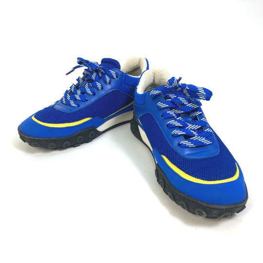 CHANEL sneakers G34086�@ Nylon/Leather, Nylon blue CC COCO Mark Women 35 Used Authentic