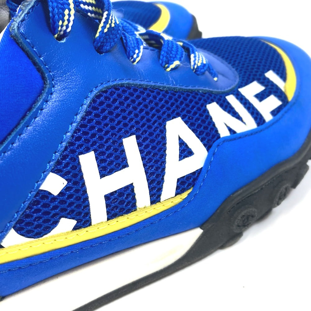 CHANEL sneakers G34086�@ Nylon/Leather, Nylon blue CC COCO Mark Women 35 Used Authentic