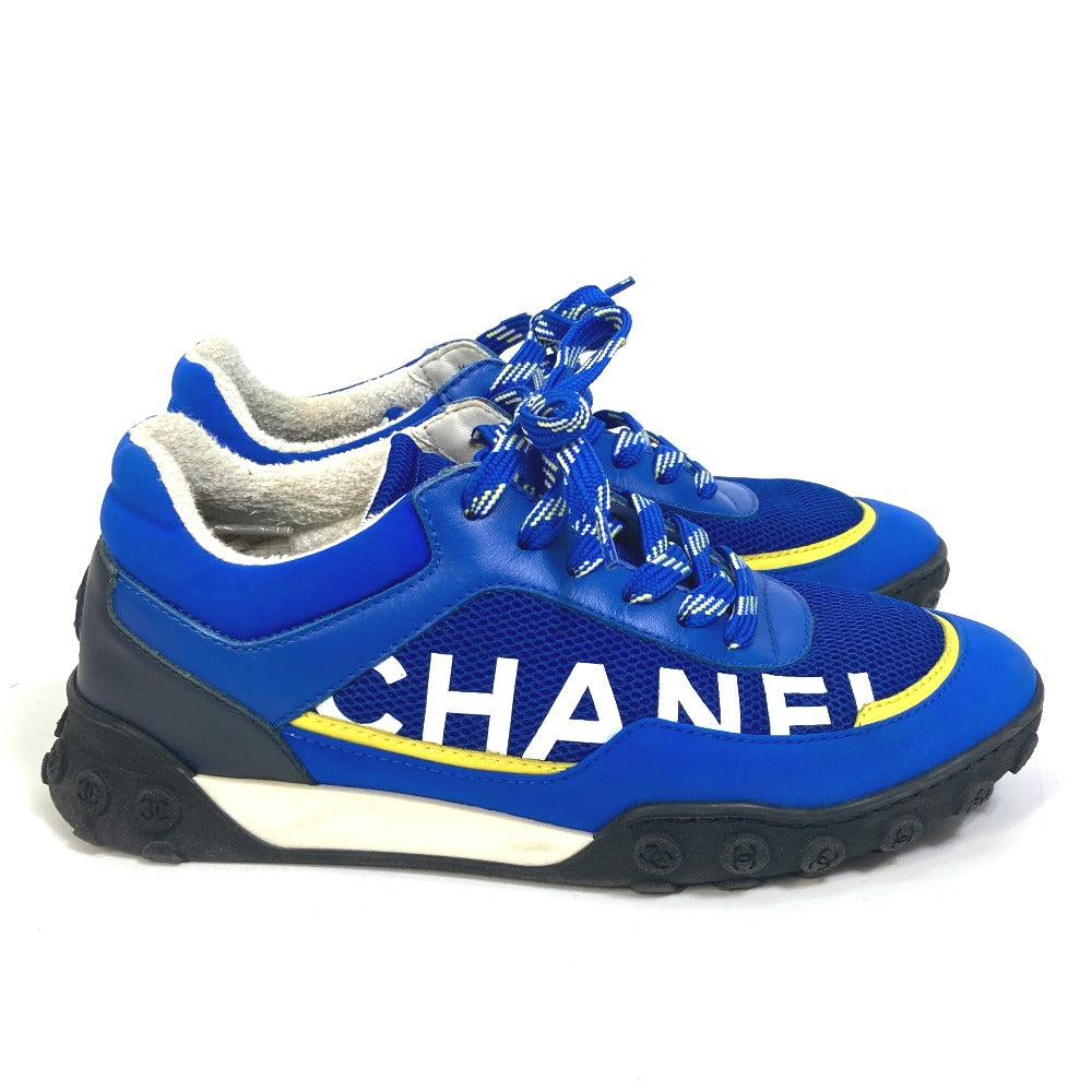 CHANEL sneakers G34086�@ Nylon/Leather, Nylon blue CC COCO Mark Women 35 Used Authentic