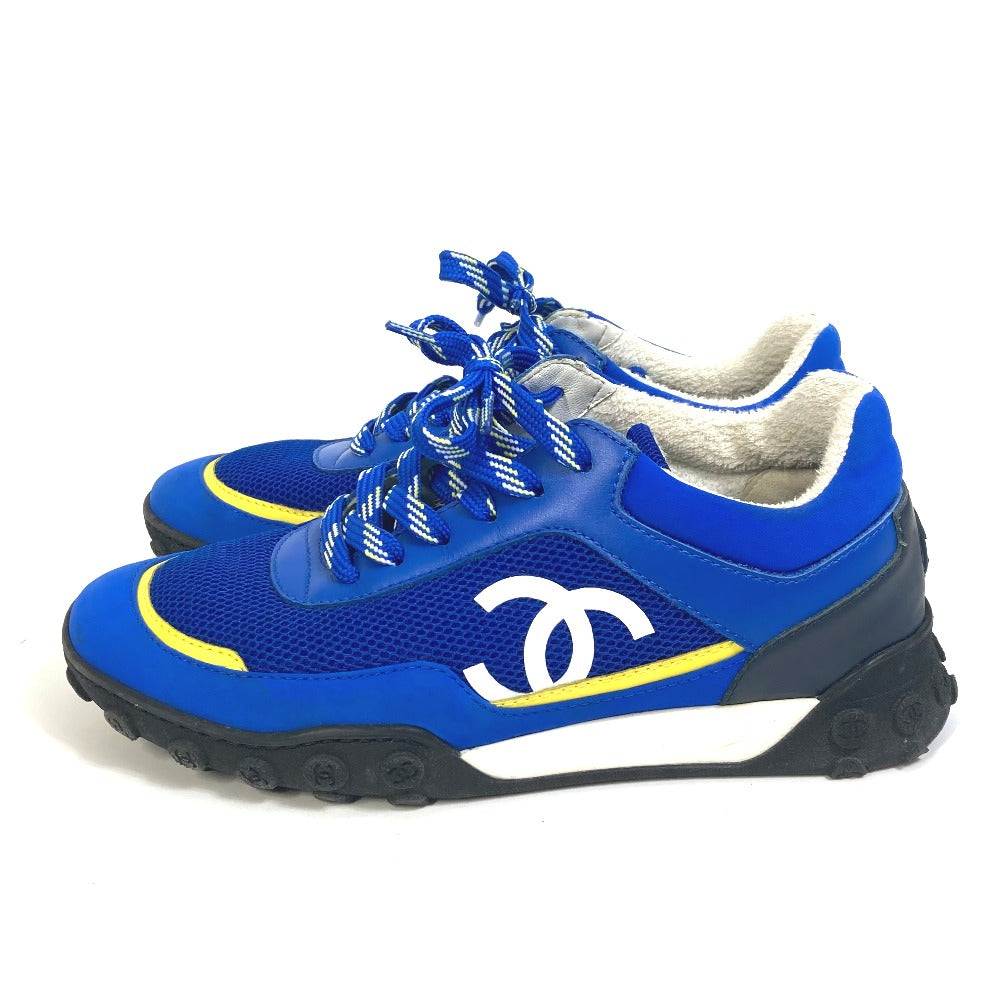 CHANEL sneakers G34086�@ Nylon/Leather, Nylon blue CC COCO Mark Women 35 Used Authentic
