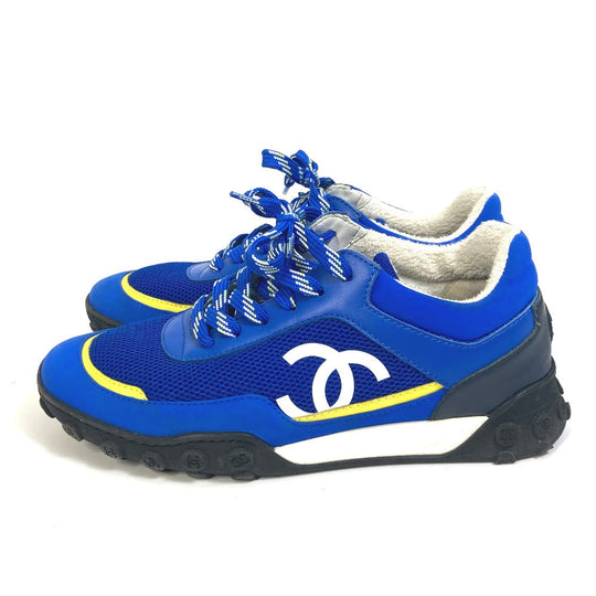 CHANEL sneakers G34086�@ Nylon/Leather, Nylon blue CC COCO Mark Women 35 Used Authentic