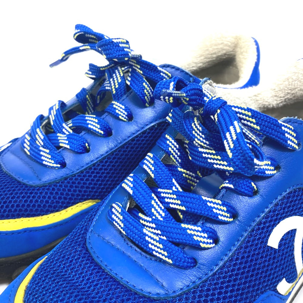 CHANEL sneakers G34086�@ Nylon/Leather, Nylon blue CC COCO Mark Women 35 Used Authentic