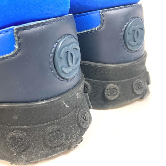 CHANEL sneakers G34086�@ Nylon/Leather, Nylon blue CC COCO Mark Women 35 Used Authentic