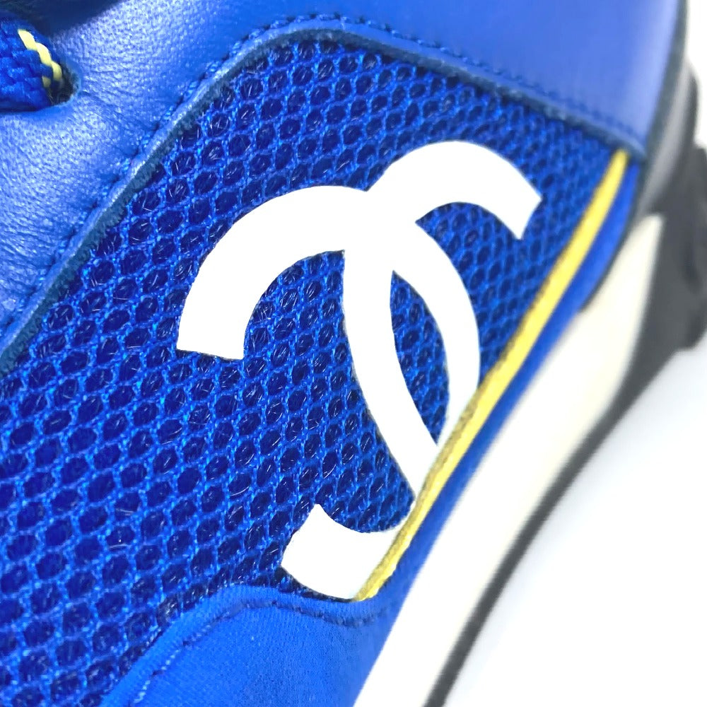 CHANEL sneakers G34086�@ Nylon/Leather, Nylon blue CC COCO Mark Women 35 Used Authentic