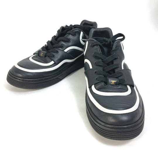 CHANEL sneakers G35063 leather black By color logo Women 40 Used Authentic