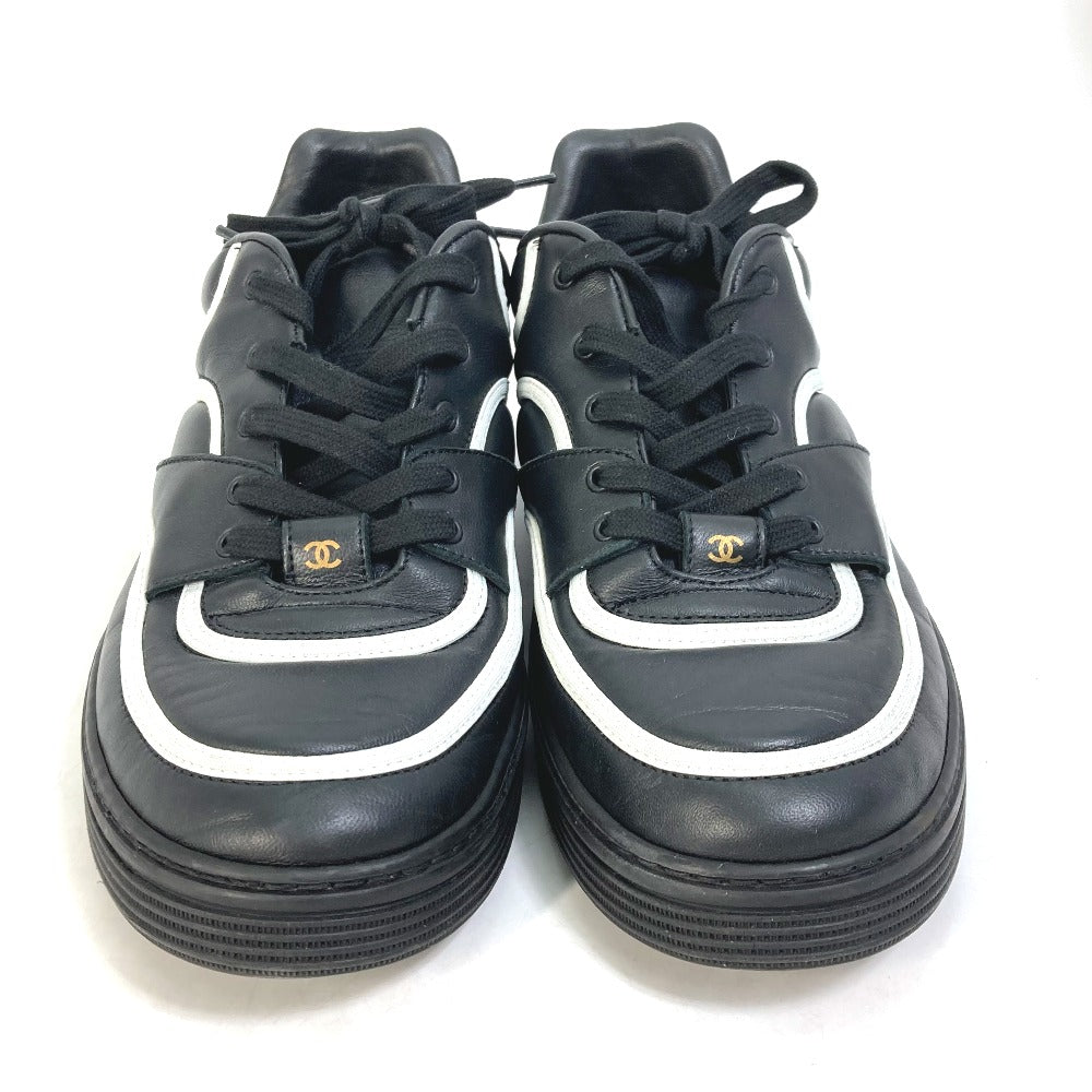 CHANEL sneakers G35063 leather black By color logo Women 40 Used Authentic