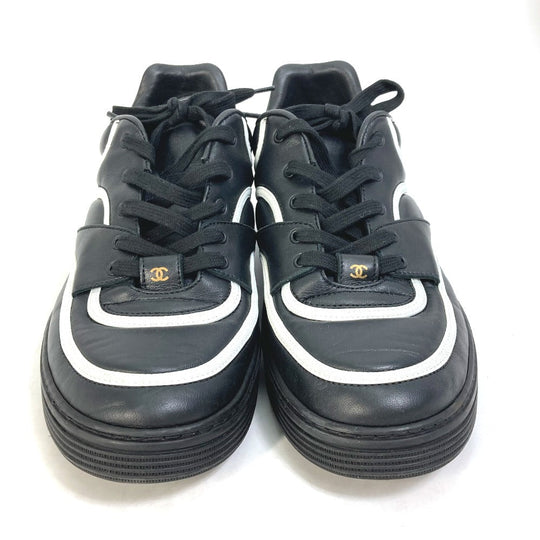 CHANEL sneakers G35063 leather black By color logo Women 40 Used Authentic