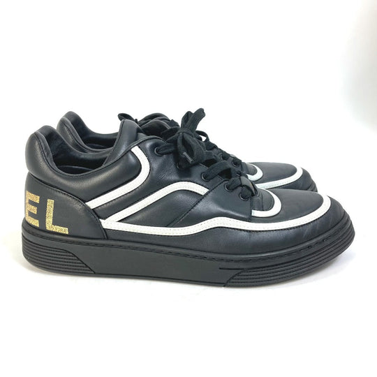 CHANEL sneakers G35063 leather black By color logo Women 40 Used Authentic