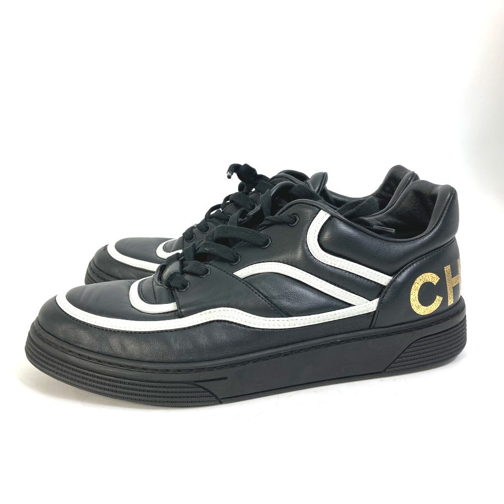 CHANEL sneakers G35063 leather black By color logo Women 40 Used Authentic