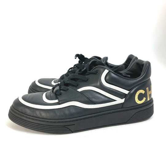 CHANEL sneakers G35063 leather black By color logo Women 40 Used Authentic