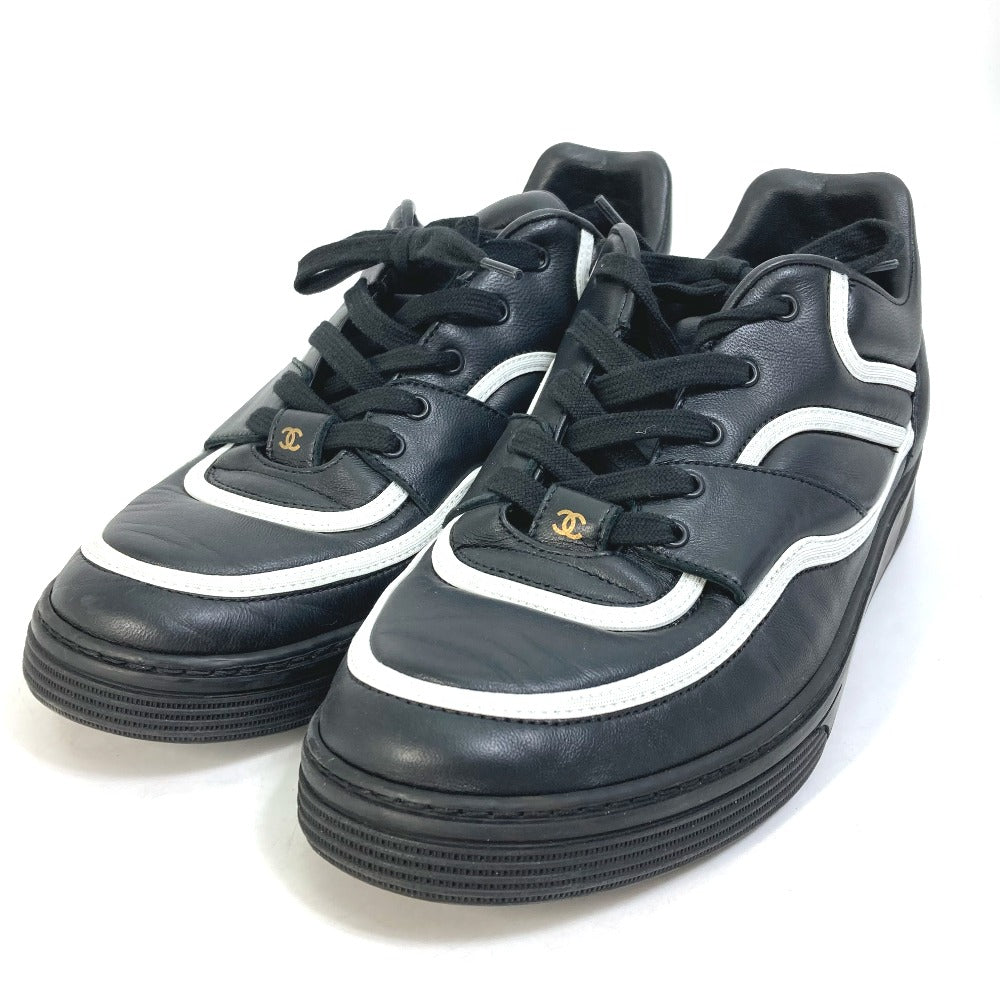 CHANEL sneakers G35063 leather black By color logo Women 40 Used Authentic