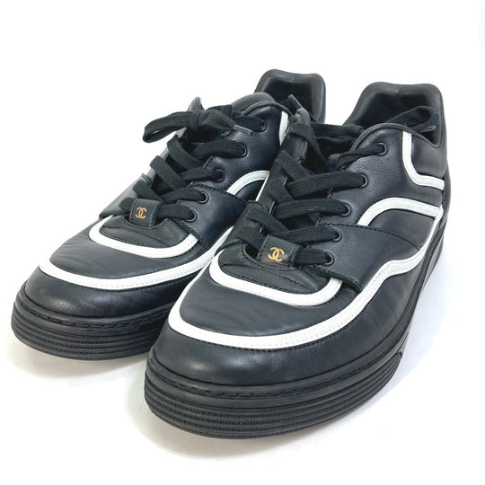 CHANEL sneakers G35063 leather black By color logo Women 40 Used Authentic