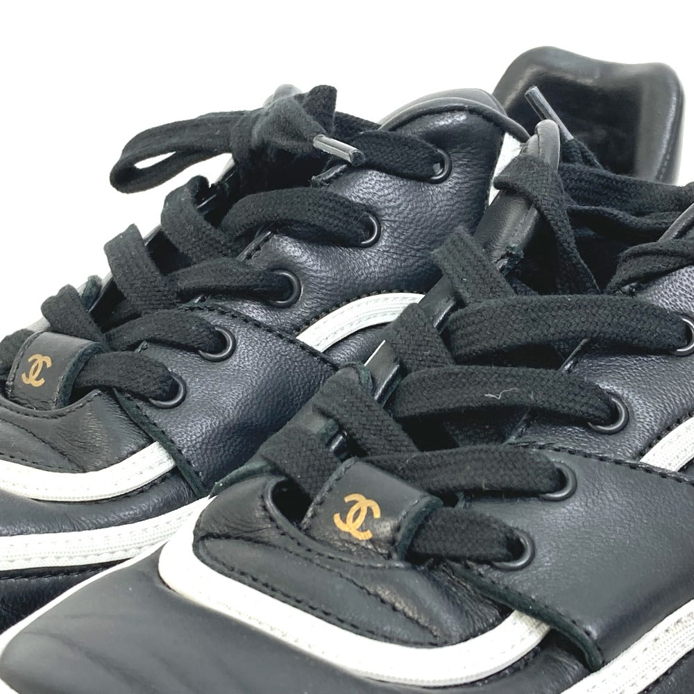 CHANEL sneakers G35063 leather black By color logo Women 40 Used Authentic