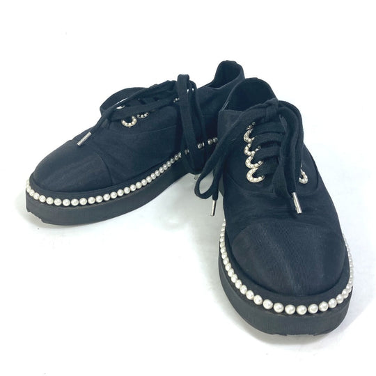 CHANEL sneakers G32357 Canvas, Canvas black CC COCO Mark Pearl 36
