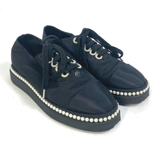 CHANEL sneakers G32357 Canvas, Canvas black CC COCO Mark Pearl 36