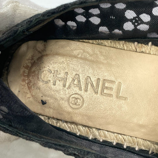 CHANEL Slip-on Canvas, Canvas black Flat Shoes Slip-on CC COCO Mark Race Women 39 Used Authentic