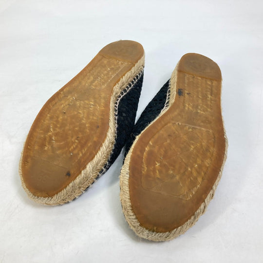 CHANEL Slip-on Canvas, Canvas black Flat Shoes Slip-on CC COCO Mark Race Women 39 Used Authentic