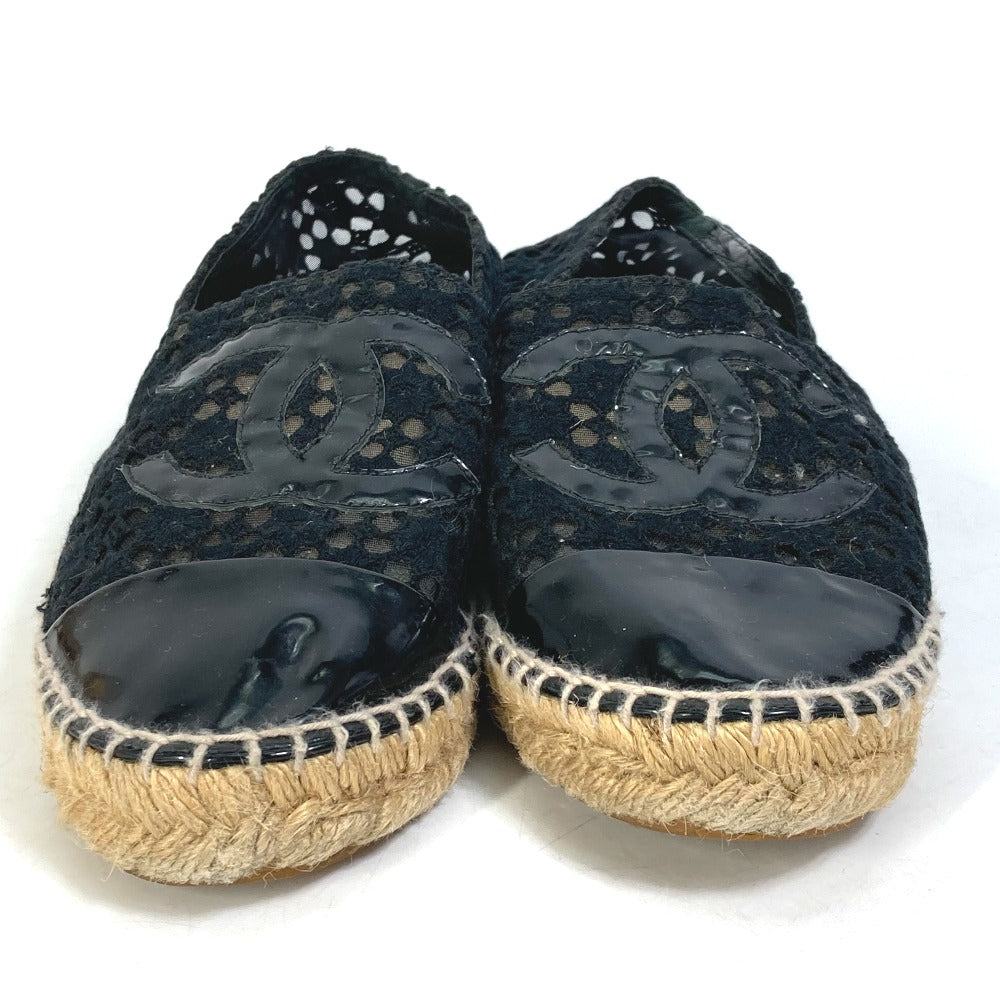 CHANEL Slip-on Canvas, Canvas black Flat Shoes Slip-on CC COCO Mark Race Women 39 Used Authentic