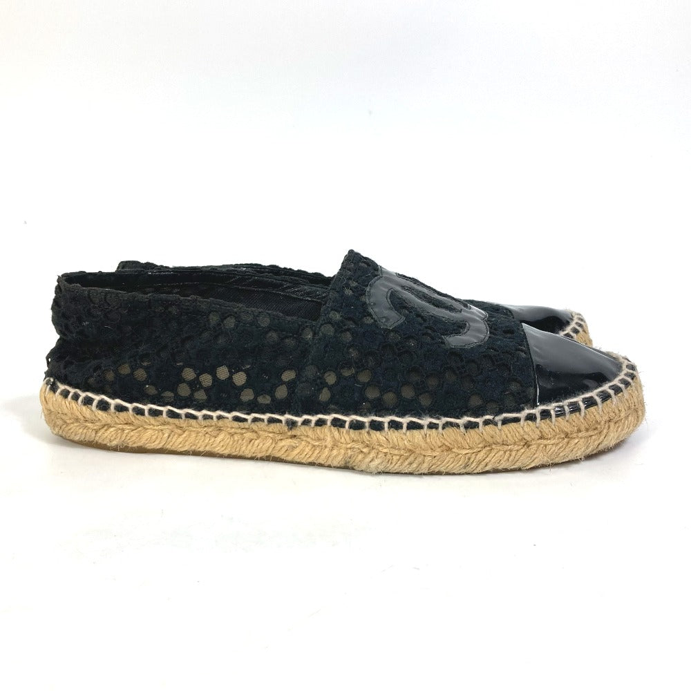 CHANEL Slip-on Canvas, Canvas black Flat Shoes Slip-on CC COCO Mark Race Women 39 Used Authentic