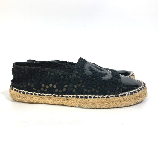 CHANEL Slip-on Canvas, Canvas black Flat Shoes Slip-on CC COCO Mark Race Women 39 Used Authentic